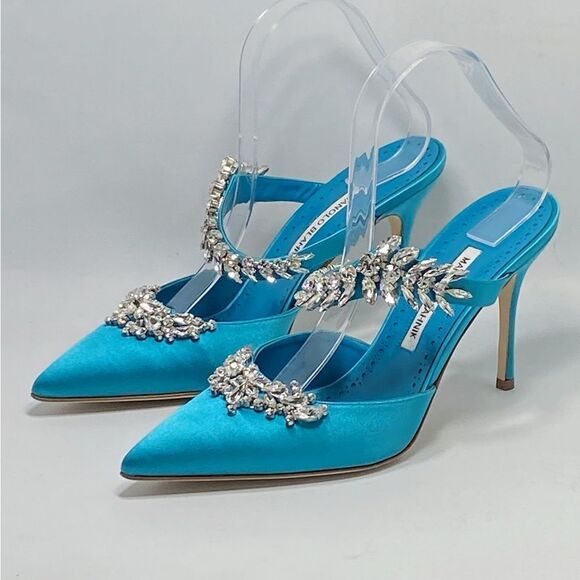 Manolo Blahnik Lurum 90 Embellished Satin Mules size 40 - Picture 3 of 12